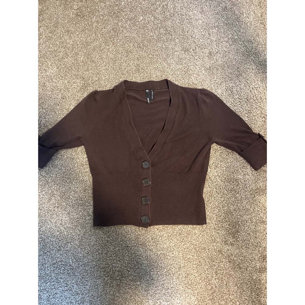 Takeout Cardigan Sweater 3/4 Sleeve Button Front Brown Womens Size Large